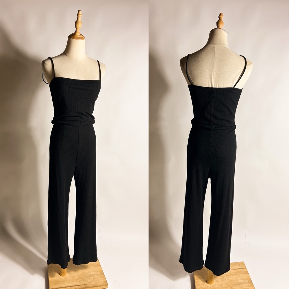 REFORMATION Black Ribbed Knit Square Neck Jumpsuit Womens Large